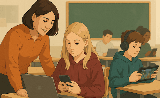 Lärare i ett klassrum som hjälper en elev